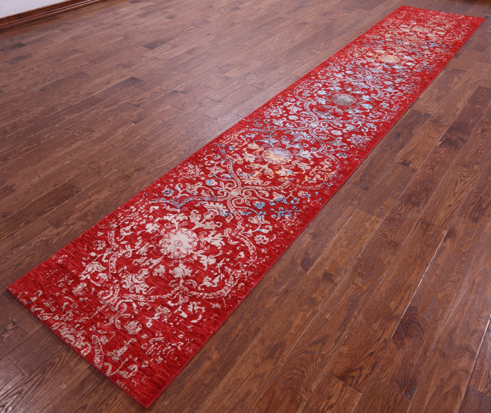 Runner Wool & Silk Modern Handmade Rug 2' 6" X 14' 2" - Q14908