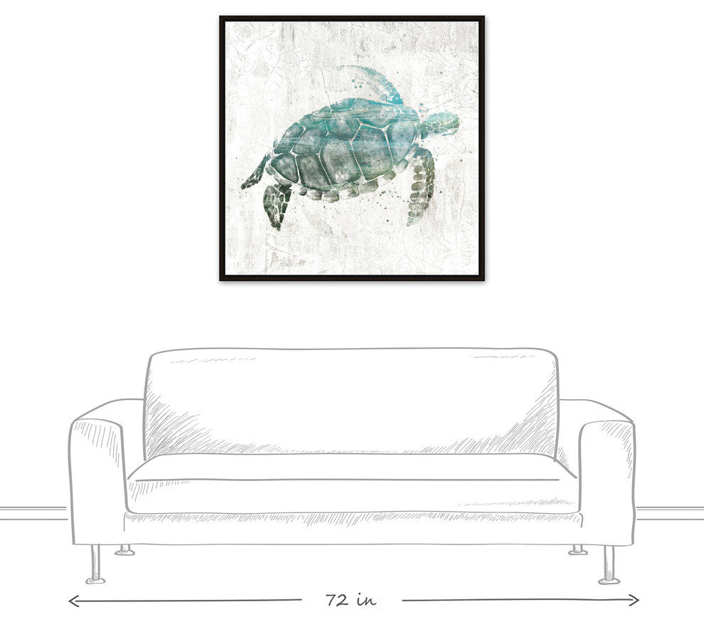 Turquoise Sea Turtle Walnut Floating Framed Canvas, 36"x36"