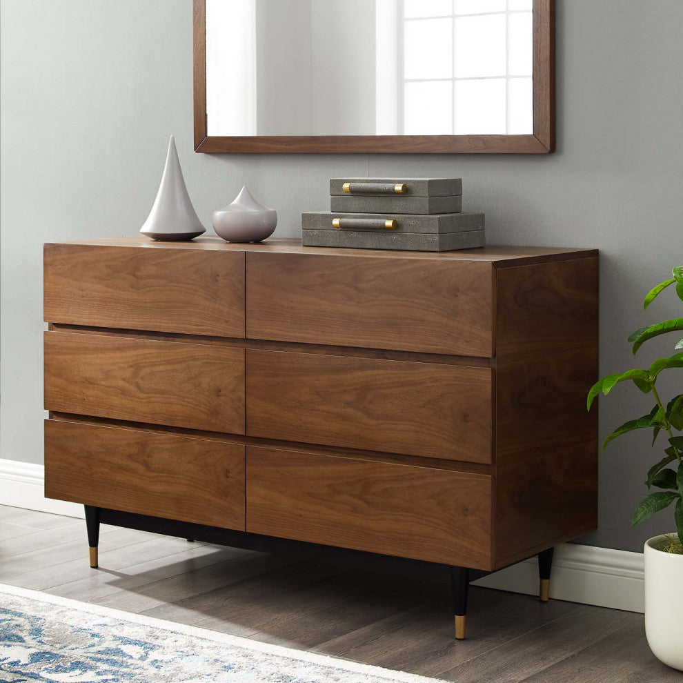 Dresser Drawer Chest Stand, Wood, Brown Walnut, Modern Farmhouse Living Room