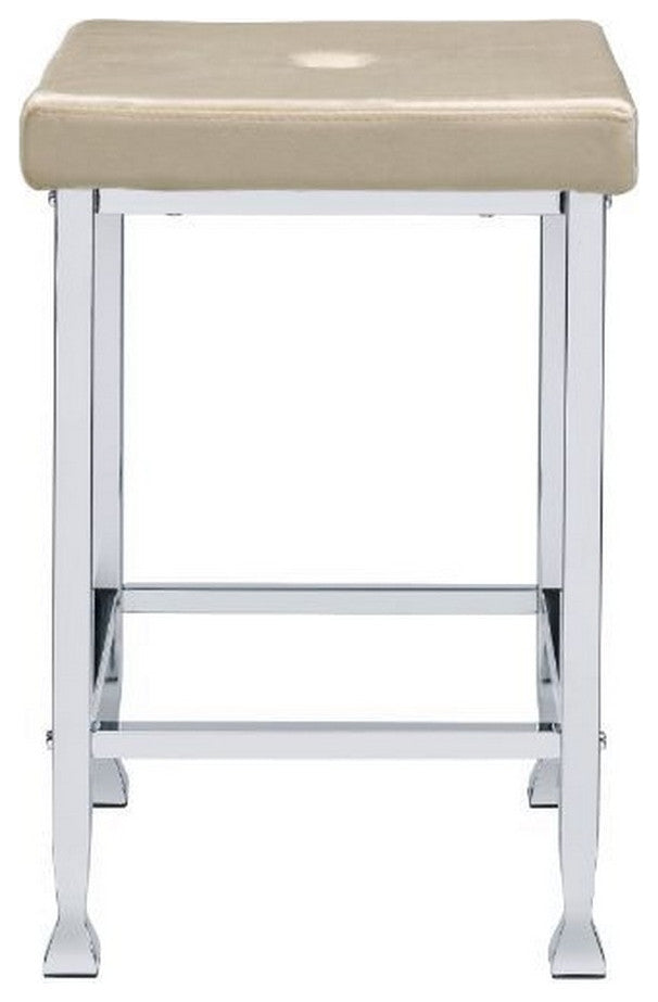 Benzara BM251121 Counter Height Stool With Padded Seat and Metal Base, Beige