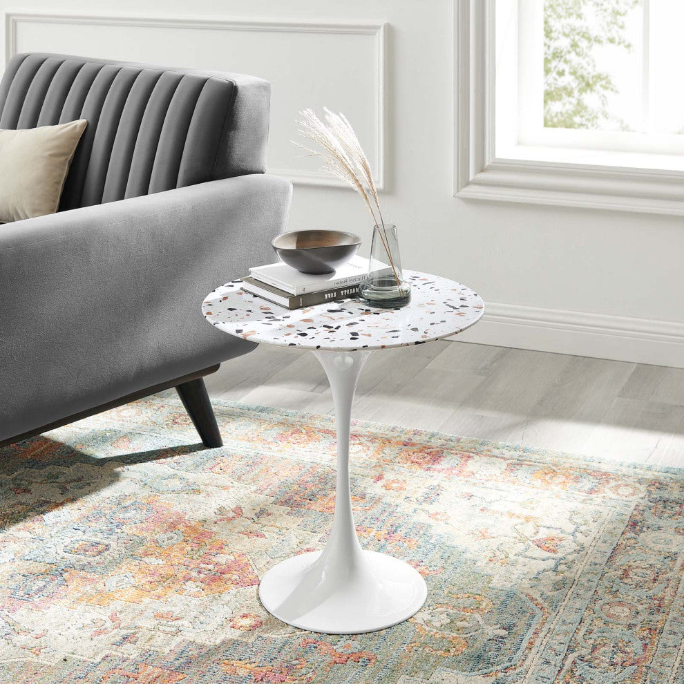 Sofa Side Table, Round, White, Wood, Metal, Modern, Lounge Cafe Hospitality