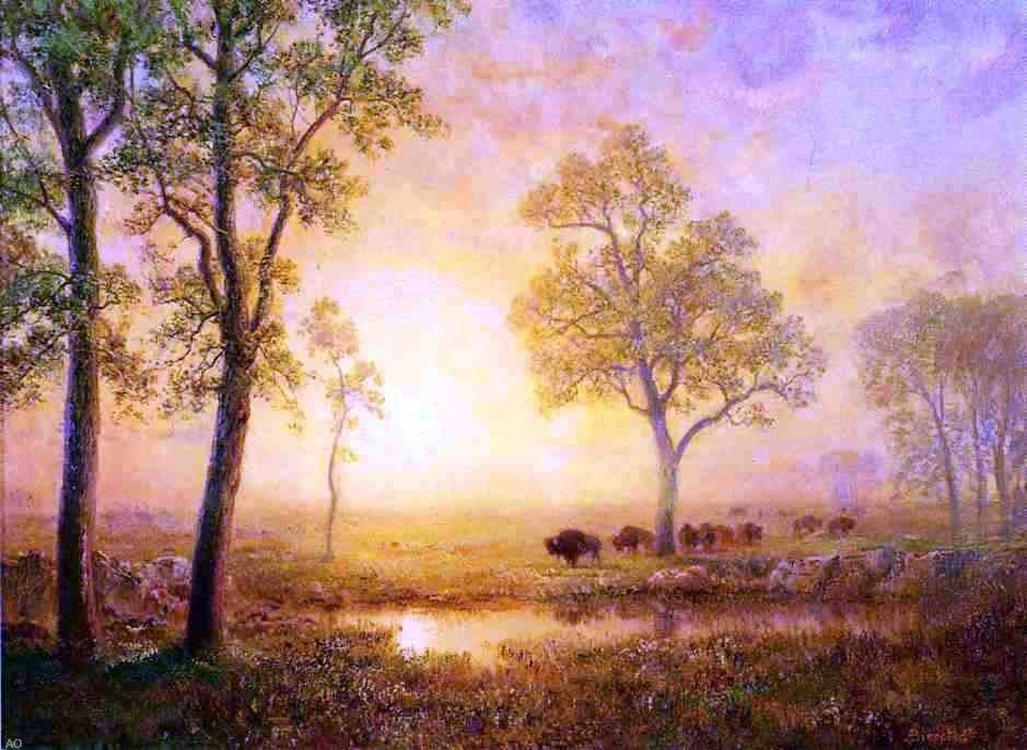 Albert Bierstadt Sunset on the Mountain, 21"x28" Wall Decal