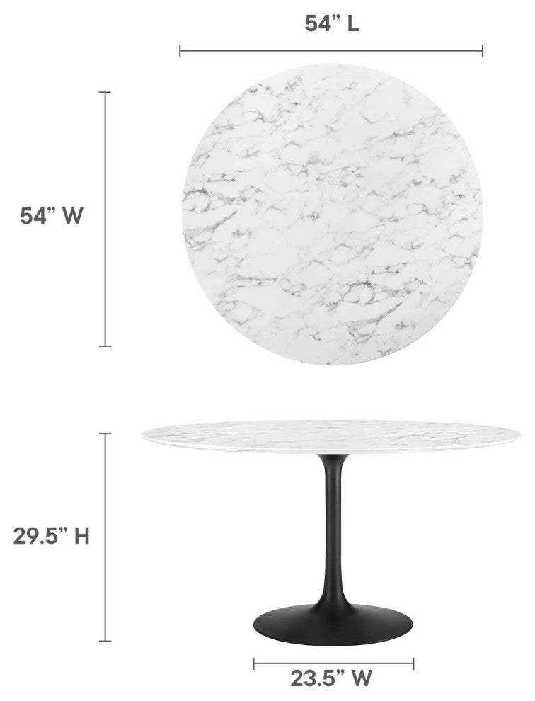 Lippa 54" Round Artificial Marble Dining Table Black White