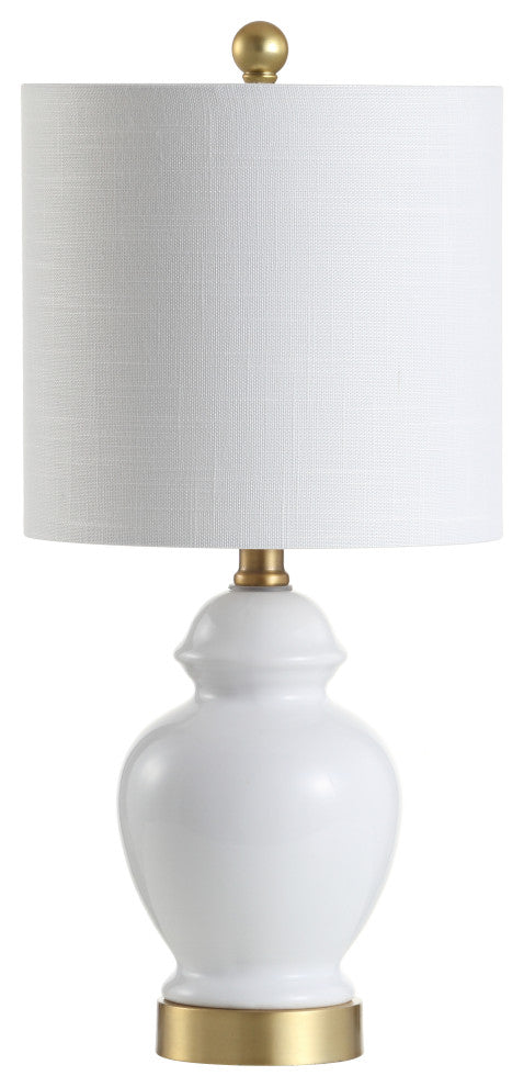 Perry 20" Ceramic and Metal Led Table Lamp, White and Brass Gold