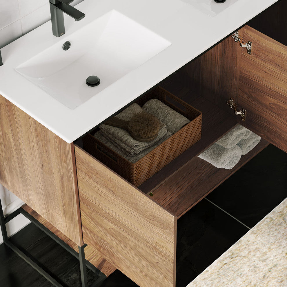 Foundry Bathroom Vanity, Double Sink, 48", Walnut, Freestanding