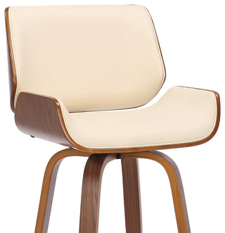 Tyler 26" Counter Height Swivel Cream Faux Leather and Walnut Wood Bar Stool
