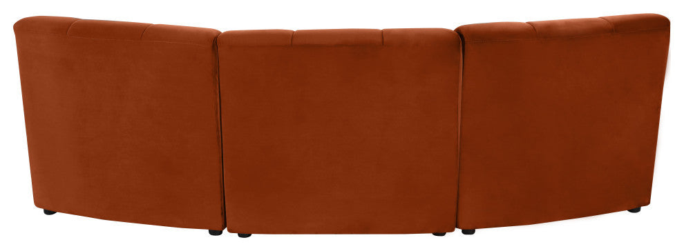 Limitless Velvet Upholstered 3-Piece Modular Sectional, Cognac