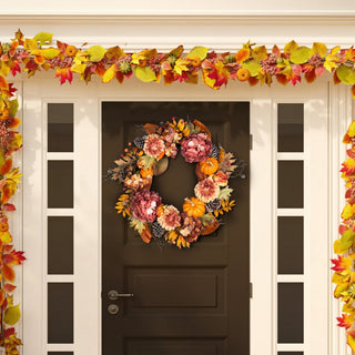 Wreath shown in a real environment (front door) as a lifestyle shot.