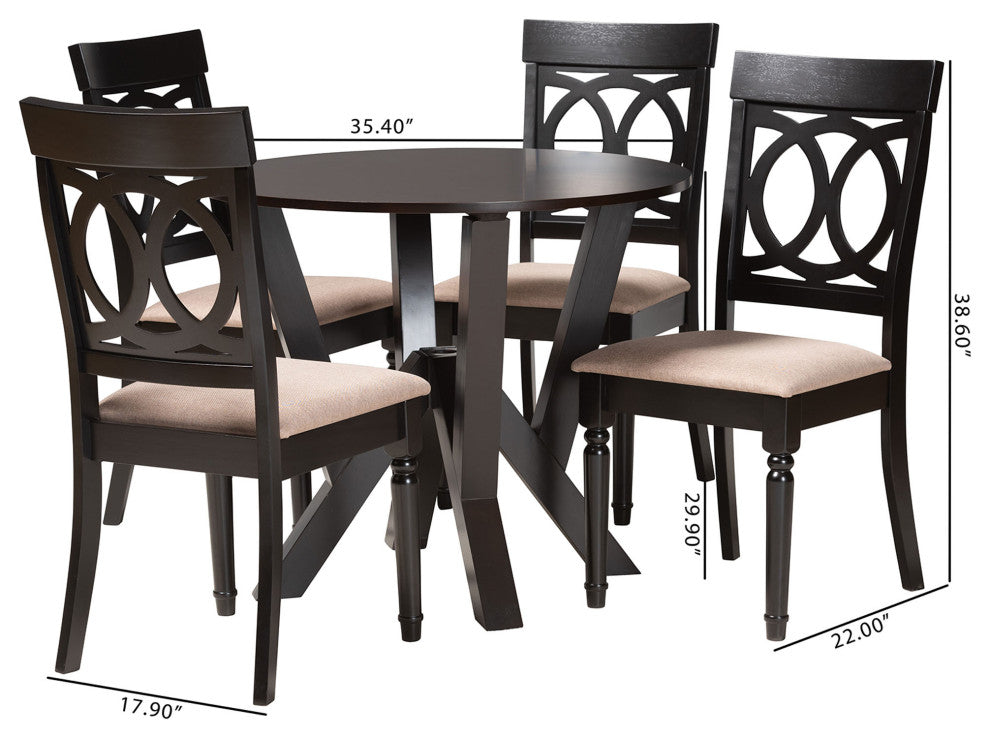 Nala 5-Piece Dining Set, Beige/Dark Brown