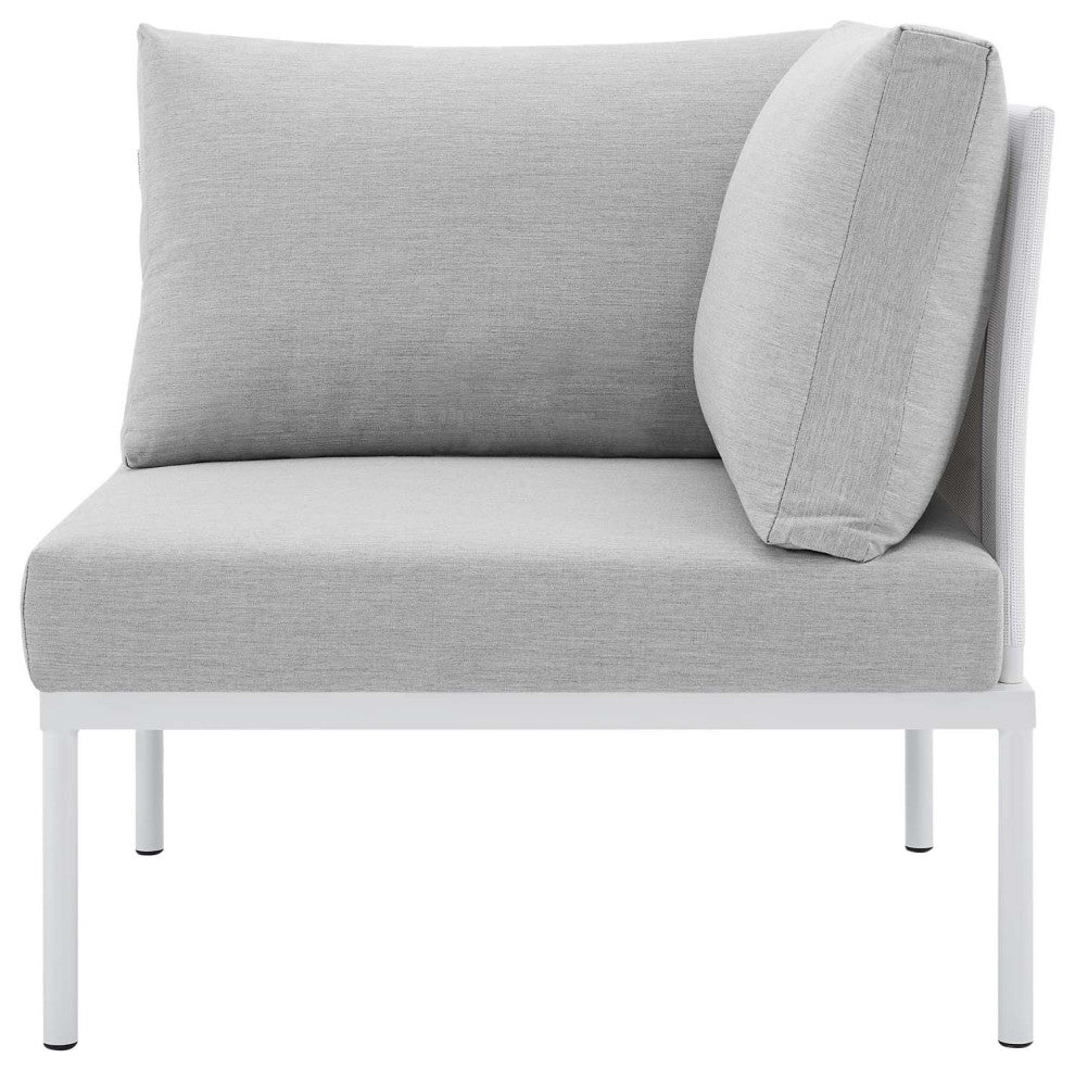Sectional Sofa Chair Table Set, Sunbrella, Aluminum, White Gray, Outdoor