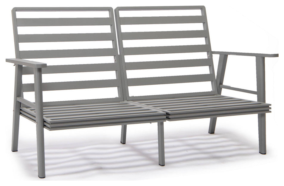 LeisureMod Walbrooke Gray Patio Conversation Set With Fire Pit, Navy Blue