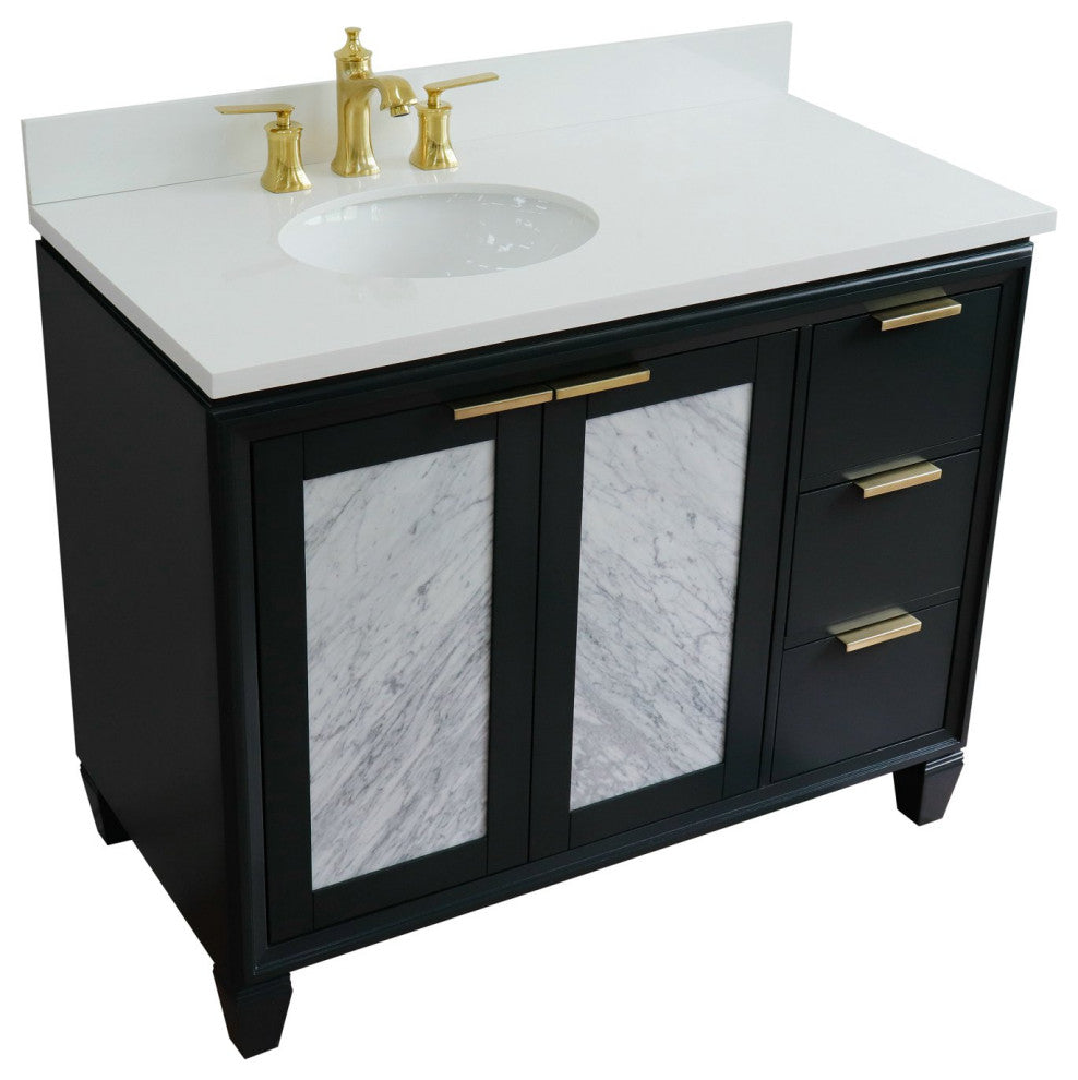 43" Single Vanity, Dark Gray Finish With White Engineered Stone Top