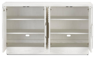 Interior view with shelves visible through open doors on white background.