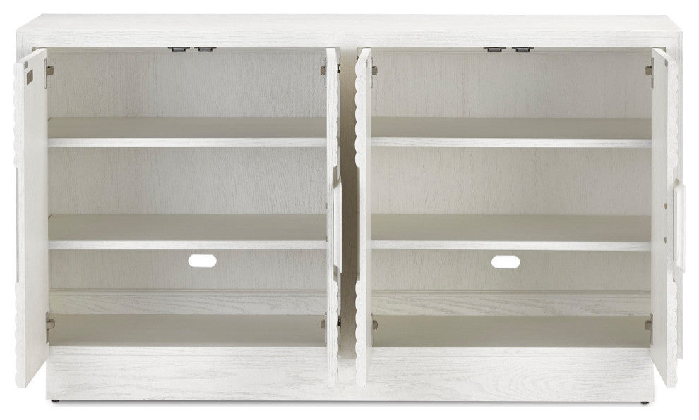 Interior view with shelves visible through open doors on white background.