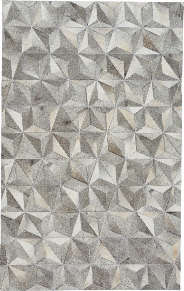 Butte Diamond 5'x8' Handmade Leather Area Rug, Ash