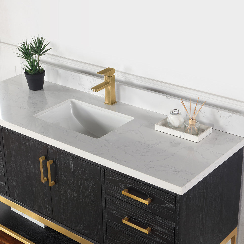 Wildy Black Oak Bathroom Vanity Set, 60s", Without Mirror