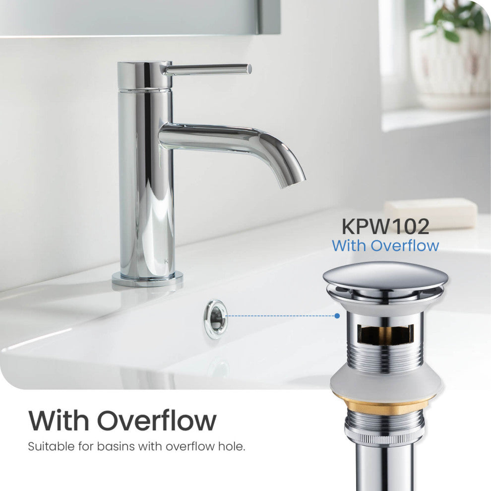 Pop Up Drain Stopper Full Cover With Overflow, KPW102, Chrome