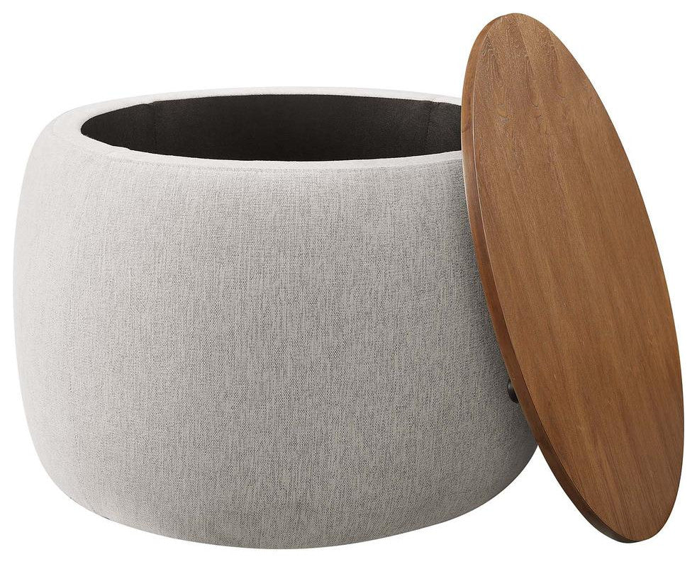 Perla Woven Heathered Fabric Upholstered Storage Ottoman