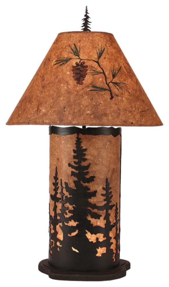 Large Kodiak and Woodchip Feather Tree Table Lamp With Nightlight