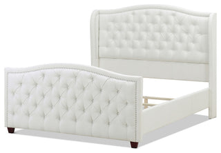 Marcella Upholstered Tufted Shelter Wingback Panel Bed, Antique White Polyester, Queen