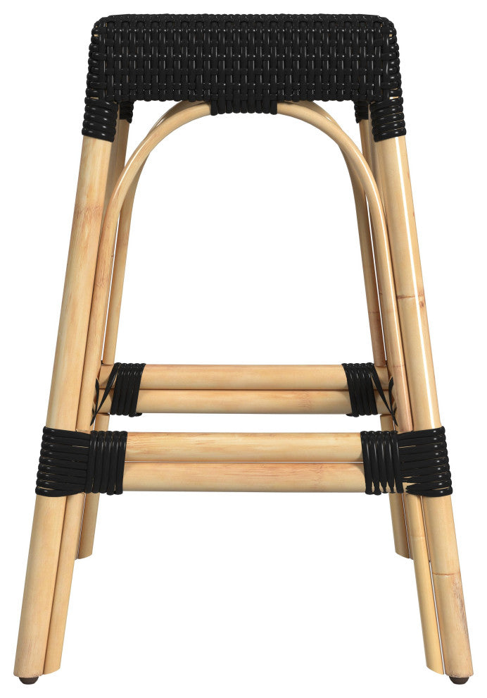 Robias Rectangular Rattan 24.5" Counter Stool, Black