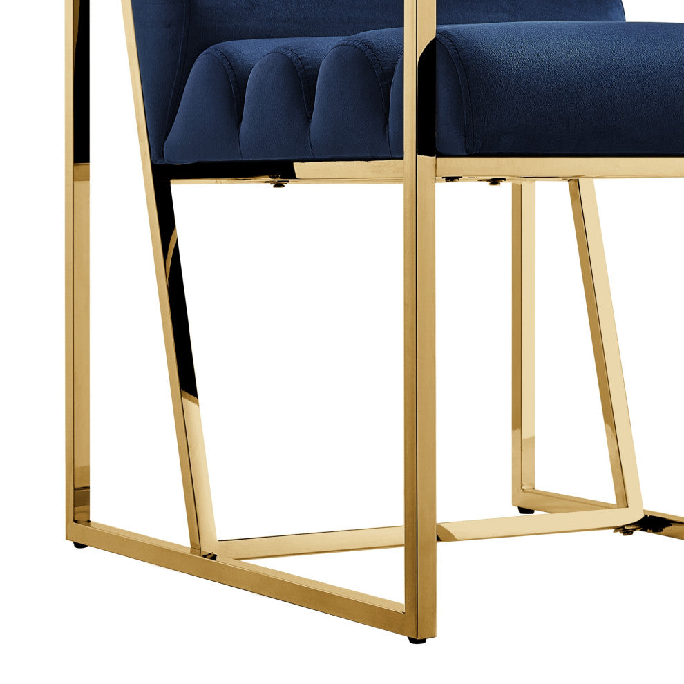 Inspired Home Maddyn Dining Chair, Velvet Navy/Gold
