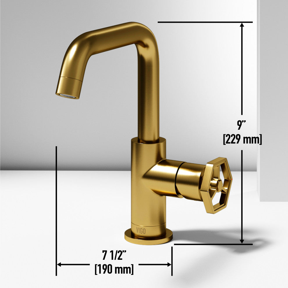 VIGO Ruxton 9" H Single Handle Single Hole Bathroom Faucet, Matte Brushed Gold, Without Extras