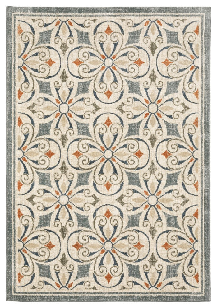 10" x 13" Gray and Beige Medallion Indoor Area Rug