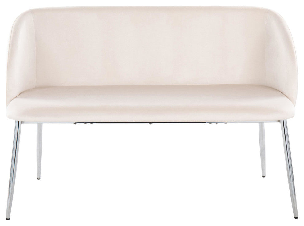 Fran Bench, Chrome Metal, Cream Velvet