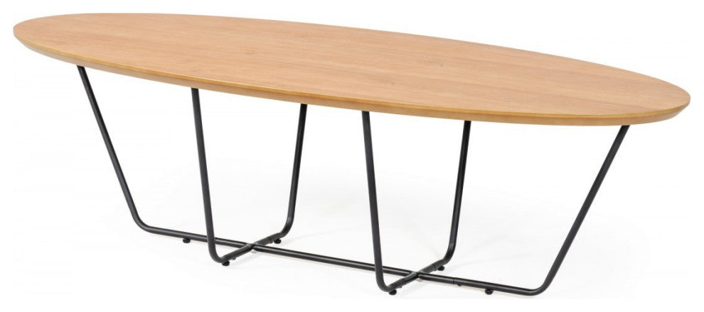 Industrial Large Oak and Black Powder Metal Coffee Table