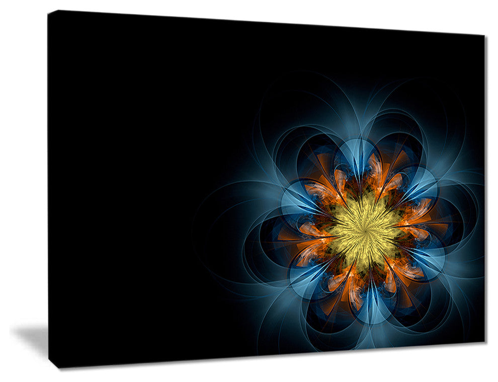 "Symmetrical Blue Orange Fractal Flower" Digital Canvas Print, 20"x12"