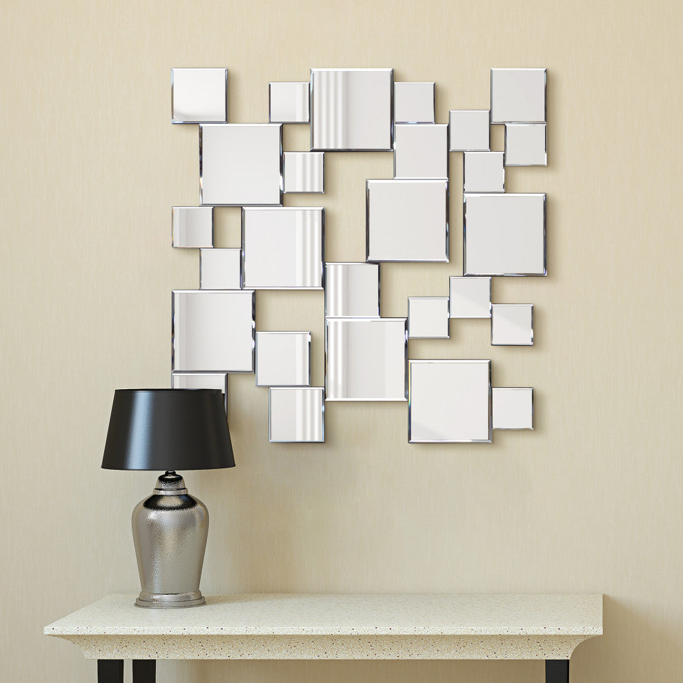 Elegant Cluster Wall Mirror,Beveled Squares Mirror,Bathroom Mirror, 32"x32"