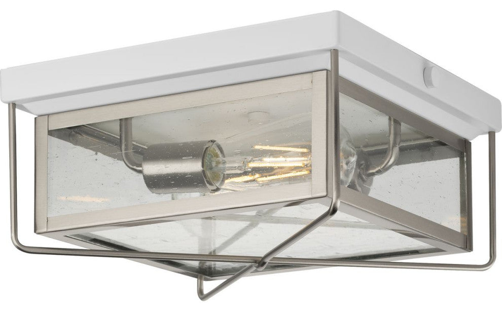 Barlowe 2-Light Stainless Steel Clear Seeded Glass Farmhouse Flush Mount Light