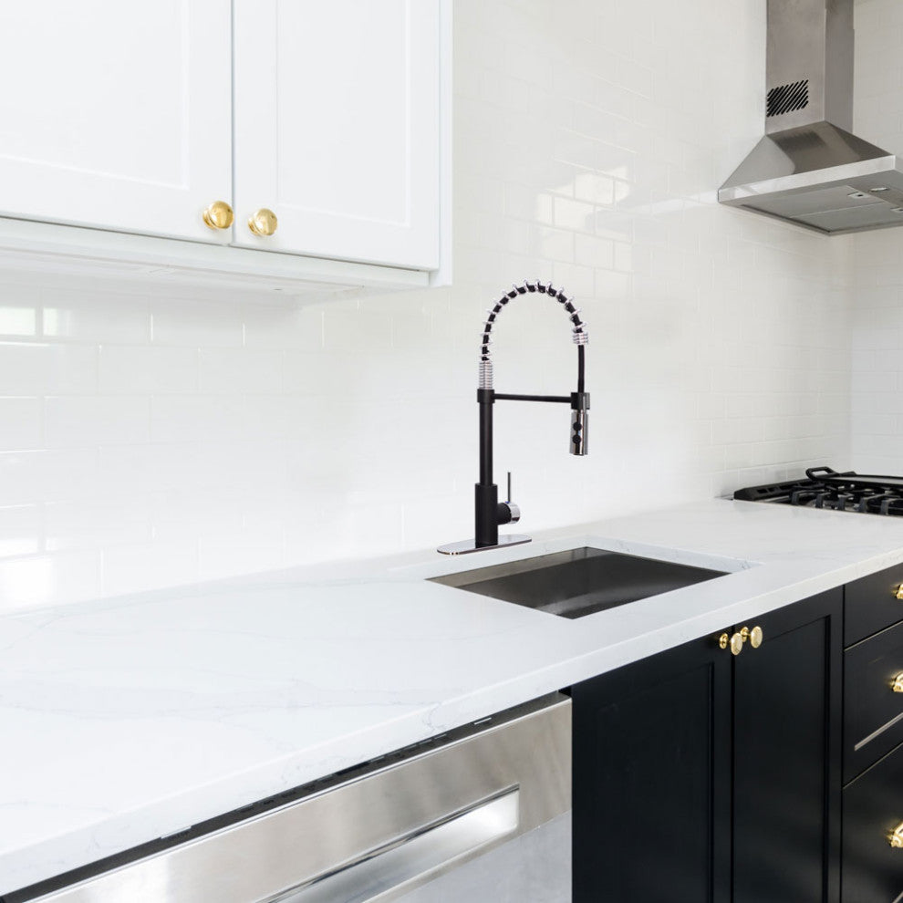 36" Single Bowl Farmhouse Solid Surface Sink and Faucet Kit, Black/Chrome