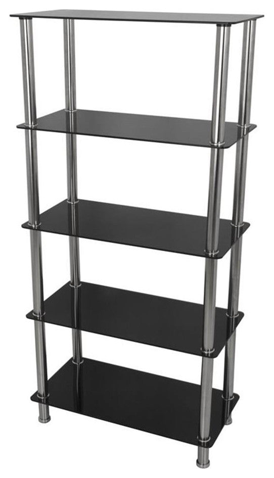 AVF Transitional Steel and Glass Tall 5-Tier Shelving Unit in Black/Chrome