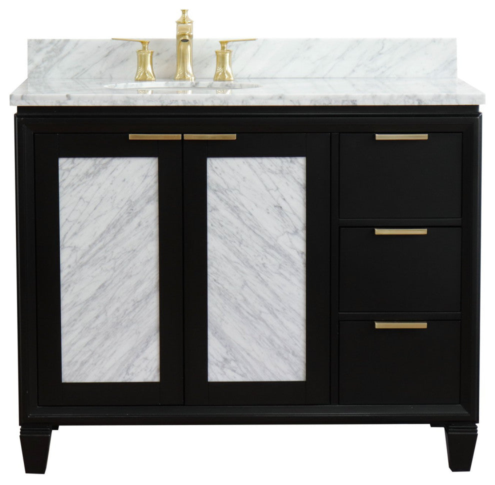 43" Single Vanity, Black Finish With White Carrara