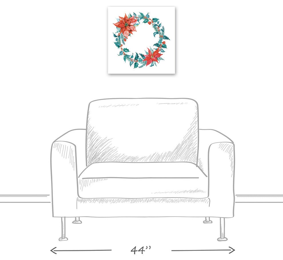 Holiday Poinsettia Wreath Canvas Wall Art, 16"x16"