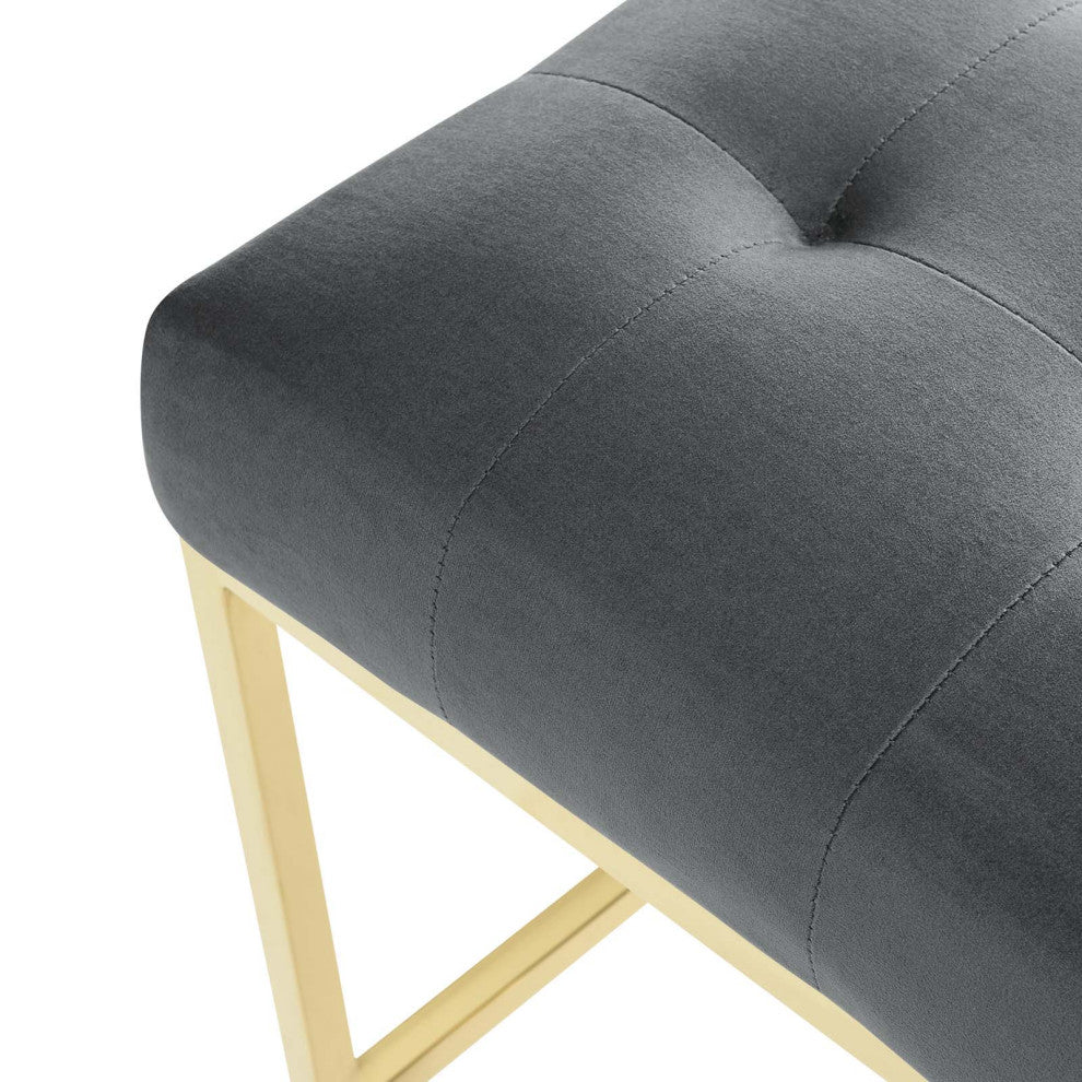 Counter Stool Chair, Velvet, Metal, Gold Gray, Modern, Bar Pub Cafe Bistro