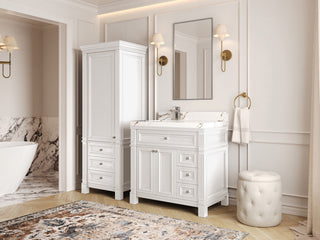 Paris 36" Left Offset Bathroom Vanity, White 2" White Quartz