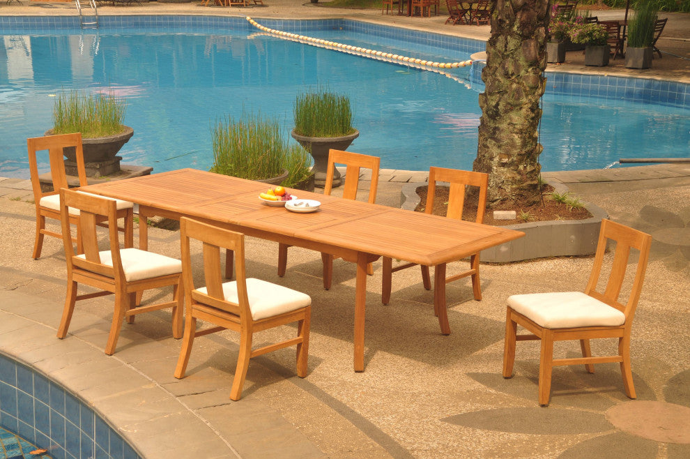 7-Piece Outdoor Teak Dining Set, 117" Extn Rectangle Table, 6 Osbo Armless Chair