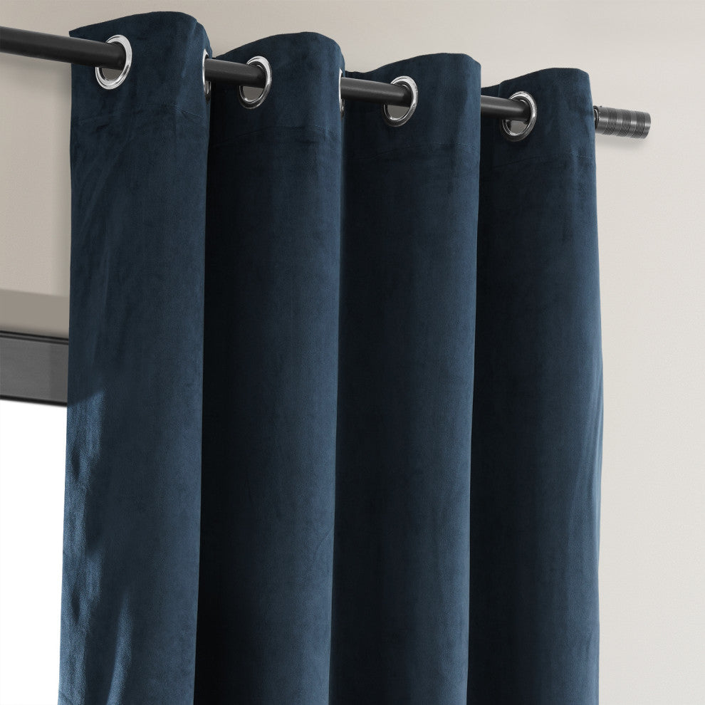 Signature Midnight Blue Grommet Blackout Velvet Curtain Single Panel, 50"x120"