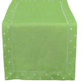 Polka Dot Embroidered Easy Care Table Runner, 16"x34", Green