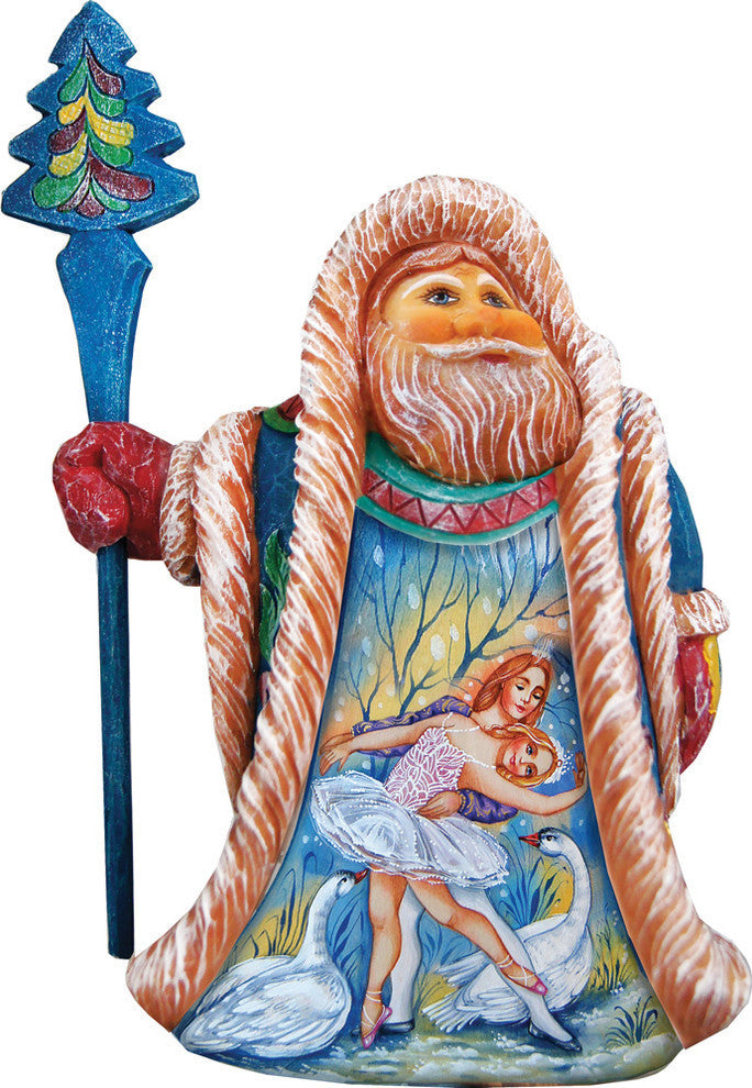 Hand Painted Swan Lake Scene Santa Figurine