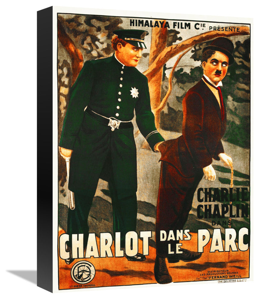 "Charlie Chaplin - French - In the Park, 1916" Canvas Giclee, 12"x16"