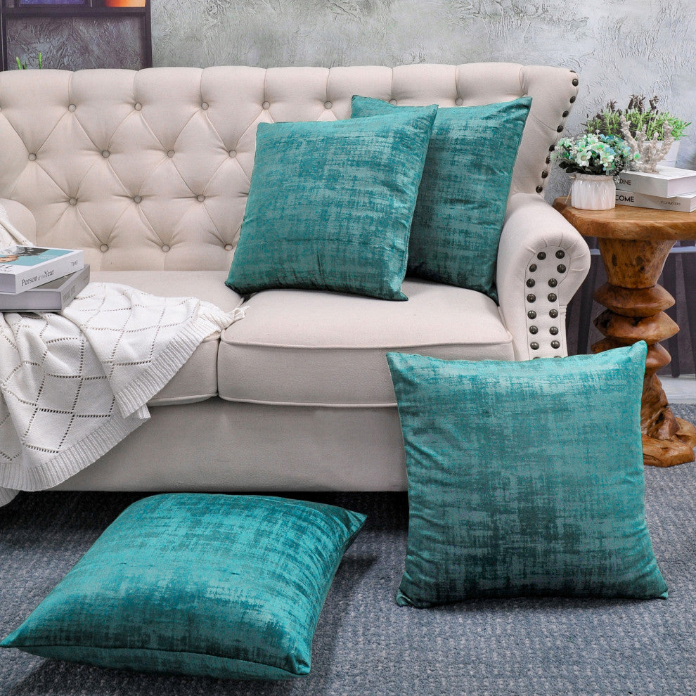 Serenta Textured Velvet Pillow Shell, Set of 4, Agate Green