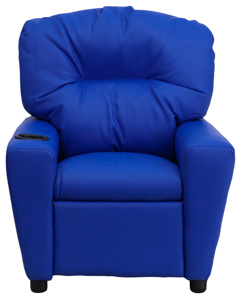 Kids Recliner With Cup Holder, Blue Vinyl