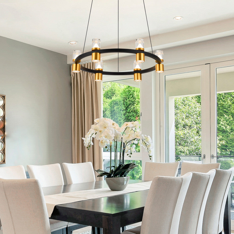 Ellegi 24" ETL Certified Integrated LED Height Adjustable Chandelier, Black