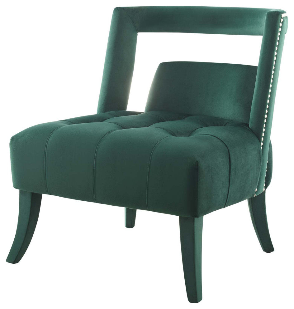 Modern Designer Lounge Accent Side Chair Armchair, Velvet Fabric, Green