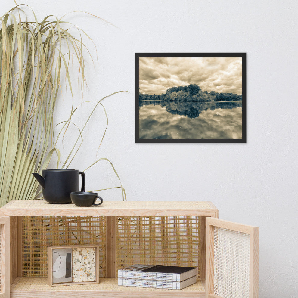 Autumn Reflections Rural Landscape Sepia Framed Photo Paper Wall Art Prints, Black, 16" X 20"