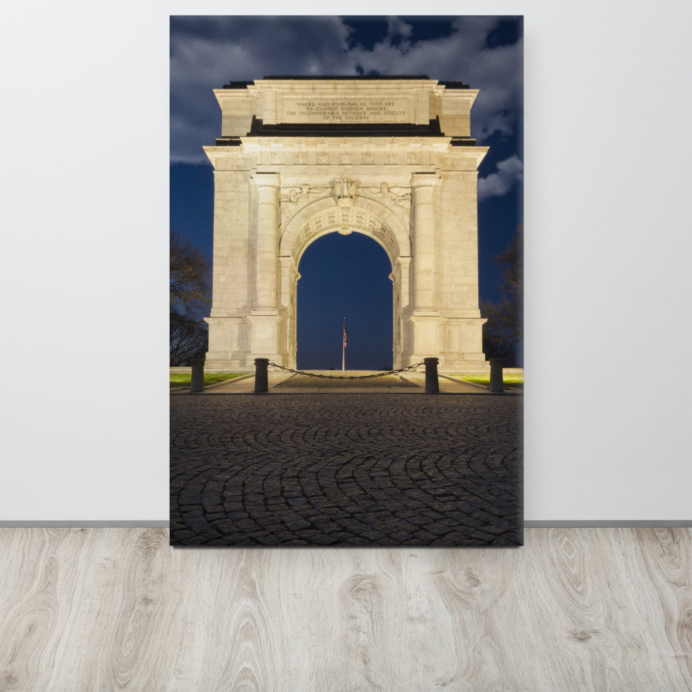 Night Photo at Valley Forge Arch Night Photo Canvas Wall Art Print, 24" X 36"